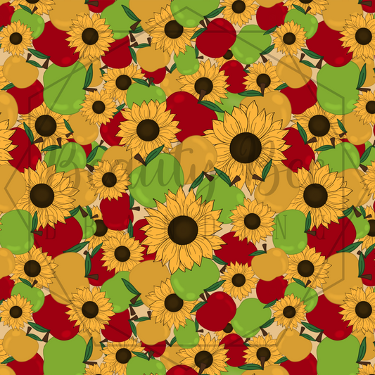 Fall Sunflowers and Apples SEAMLESS PATTERN