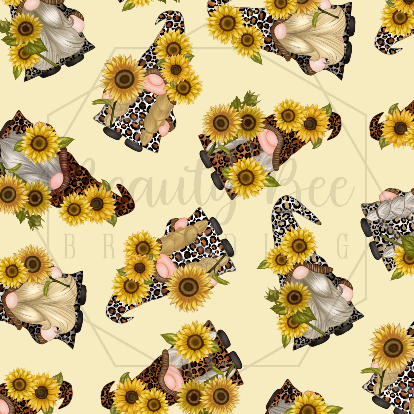Leopard Sunflower Gnomes SEAMLESS PATTERN
