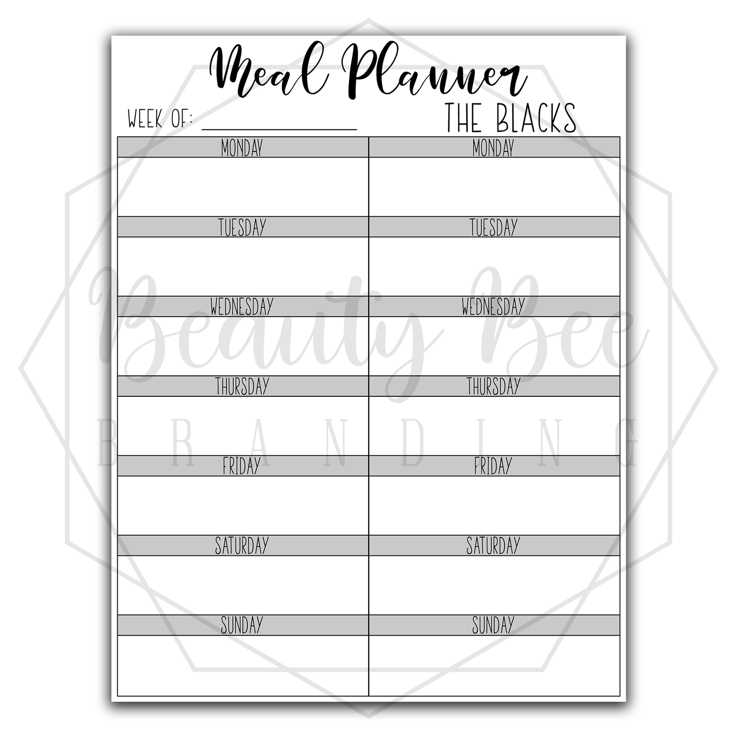 Meal Planner Two Weeks DRY ERASE FRIDGE MAGNET