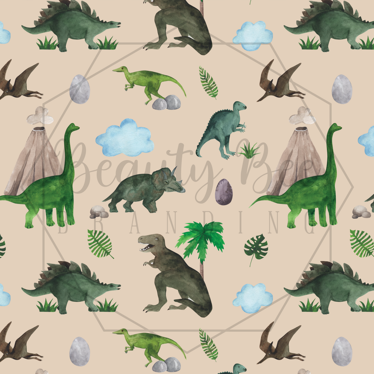 Boho Watercolor Dinos SEAMLESS PATTERN