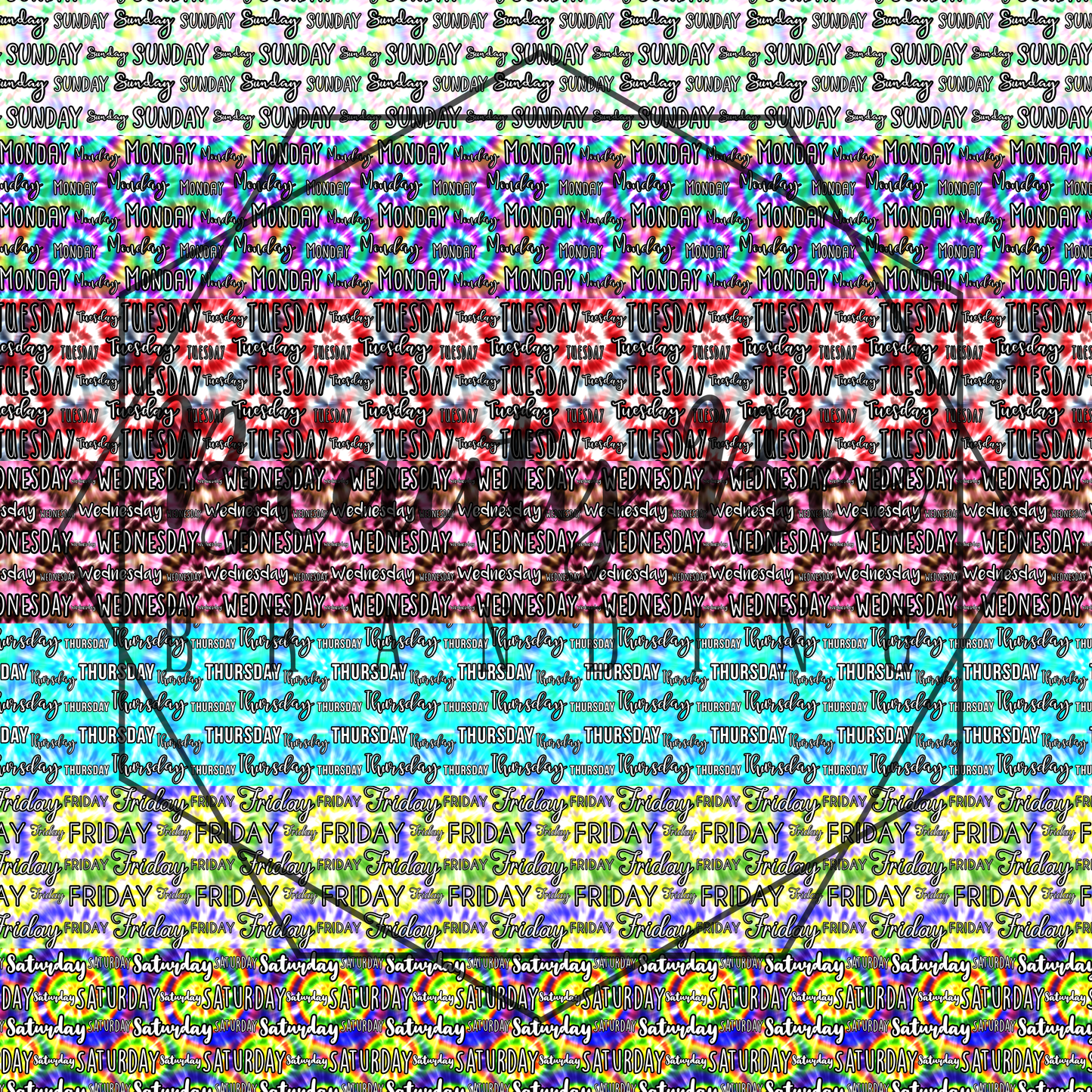 Days of the Week Tie Dye Full Yard SEAMLESS PATTERN