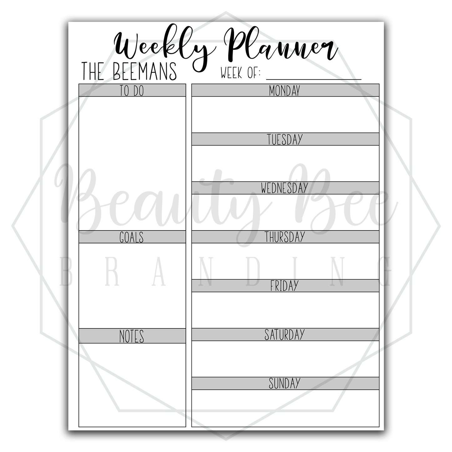 Weekly Planner version 2 DRY ERASE FRIDGE MAGNET