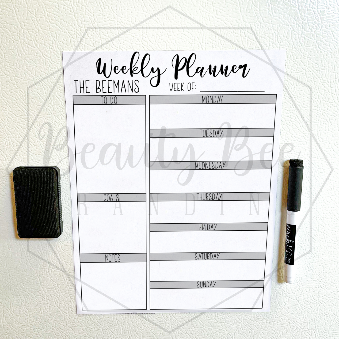 Weekly Planner version 2 DRY ERASE FRIDGE MAGNET