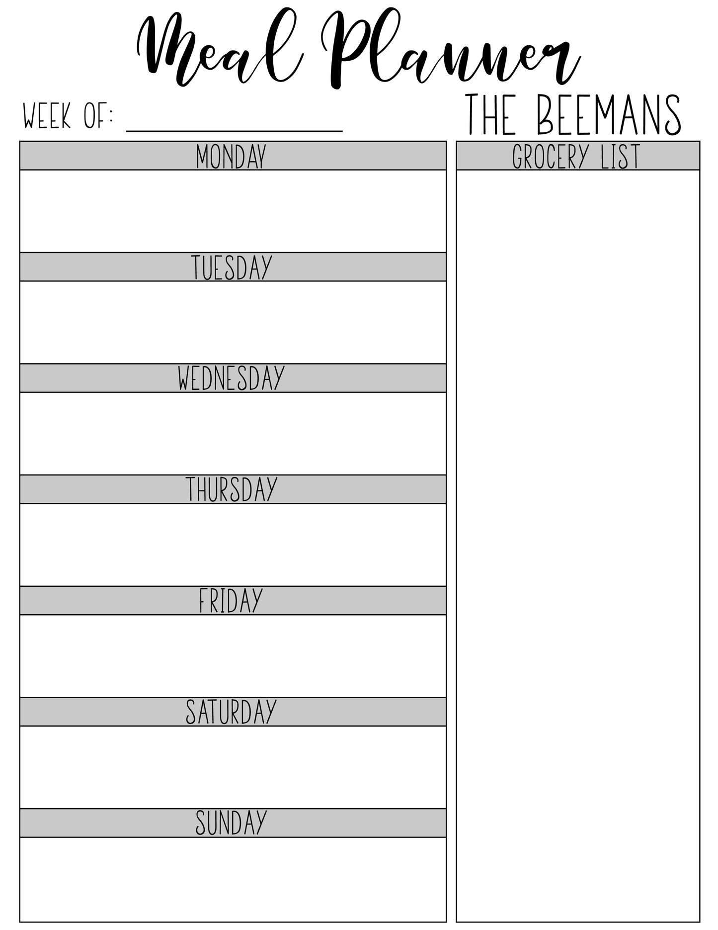 Meal Planner & Grocery List DRY ERASE FRIDGE MAGNET