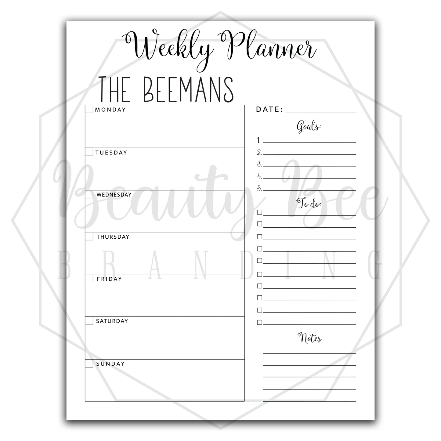 Weekly Planner version 1 DRY ERASE FRIDGE MAGNET