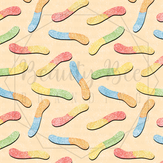 Sugar Rush Gummy Worms Neutral SEAMLESS PATTERN