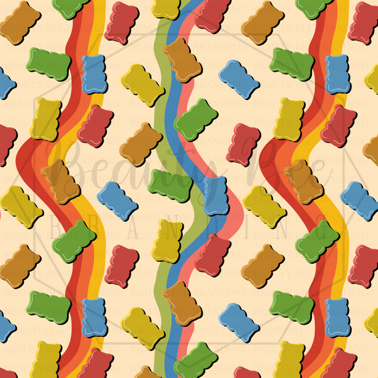 Sugar Rush Gummy Bears Retro SEAMLESS PATTERN