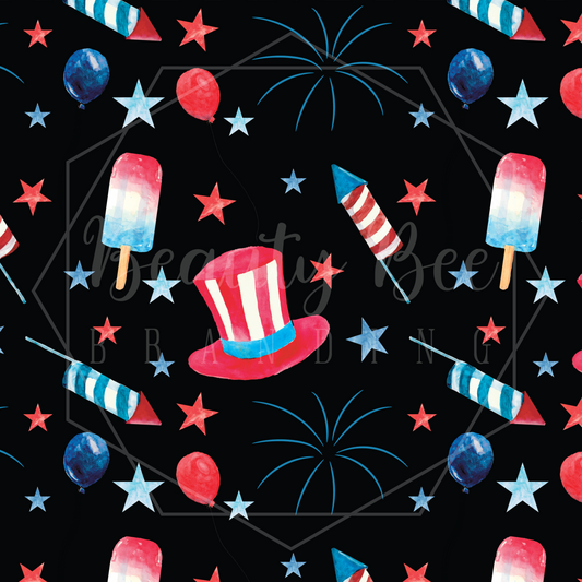 Fourth of July Watercolor Black SEAMLESS PATTERN