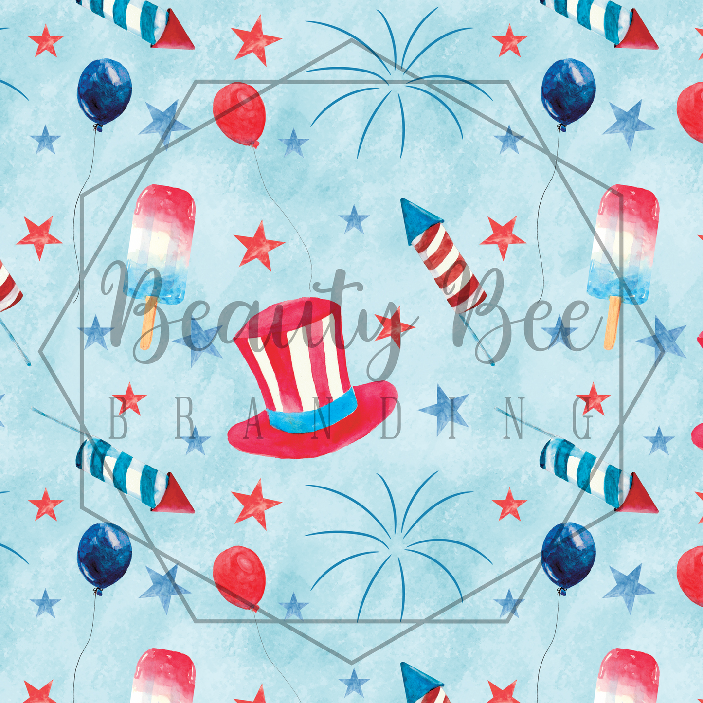 Fourth of July Watercolor Blue SEAMLESS PATTERN