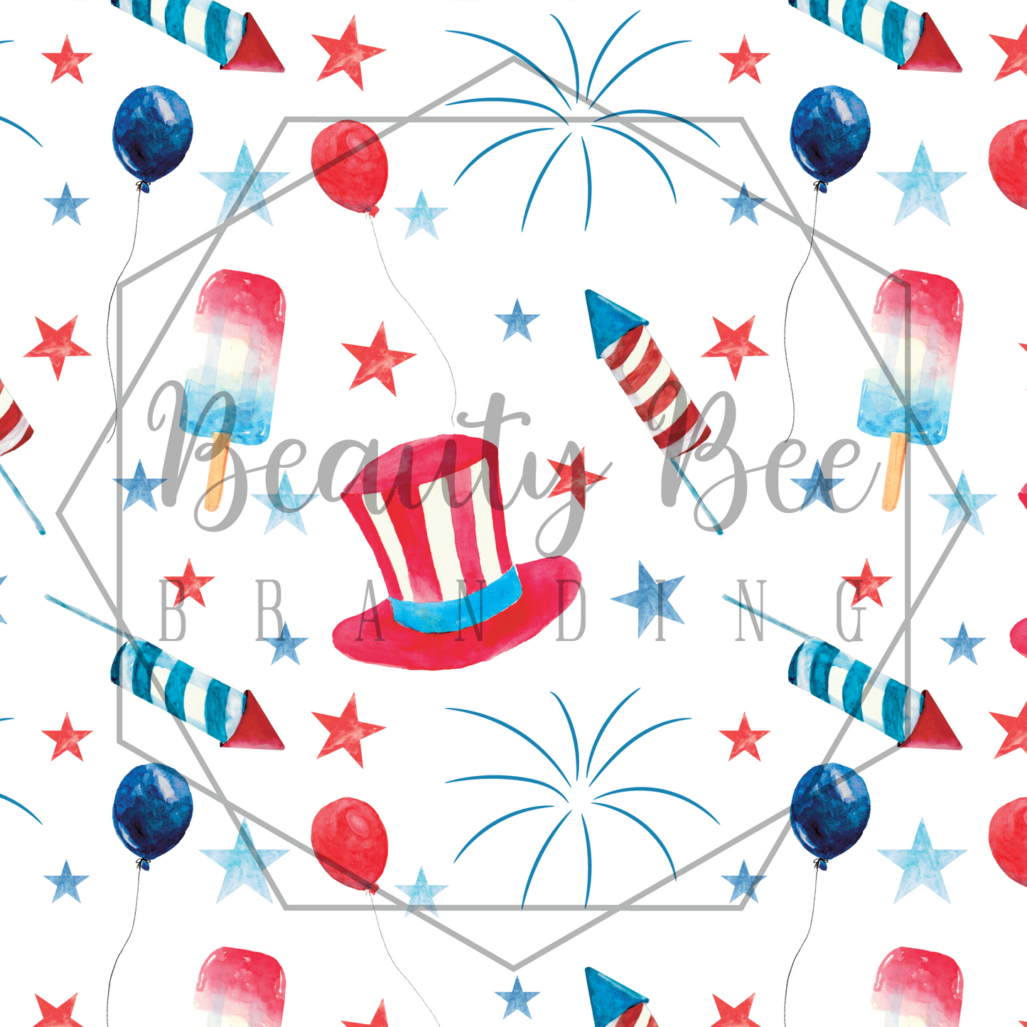 Fourth of July Watercolor White SEAMLESS PATTERN