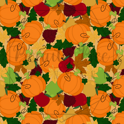 Fall Pumpkins, Apples, and Leaves SEAMLESS PATTERN