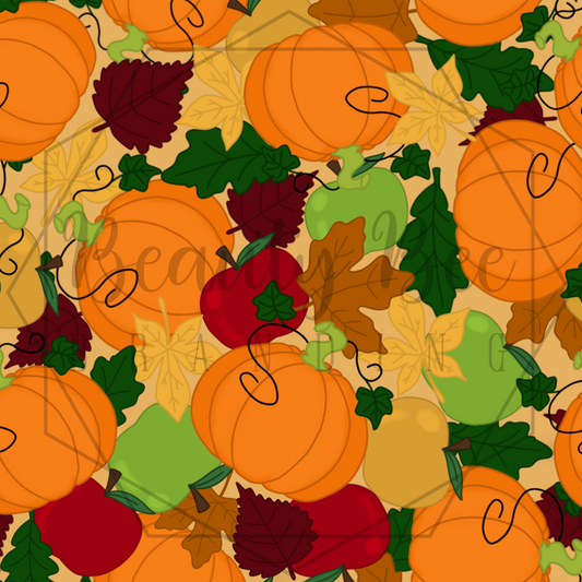 Fall Pumpkins, Apples, and Leaves SEAMLESS PATTERN