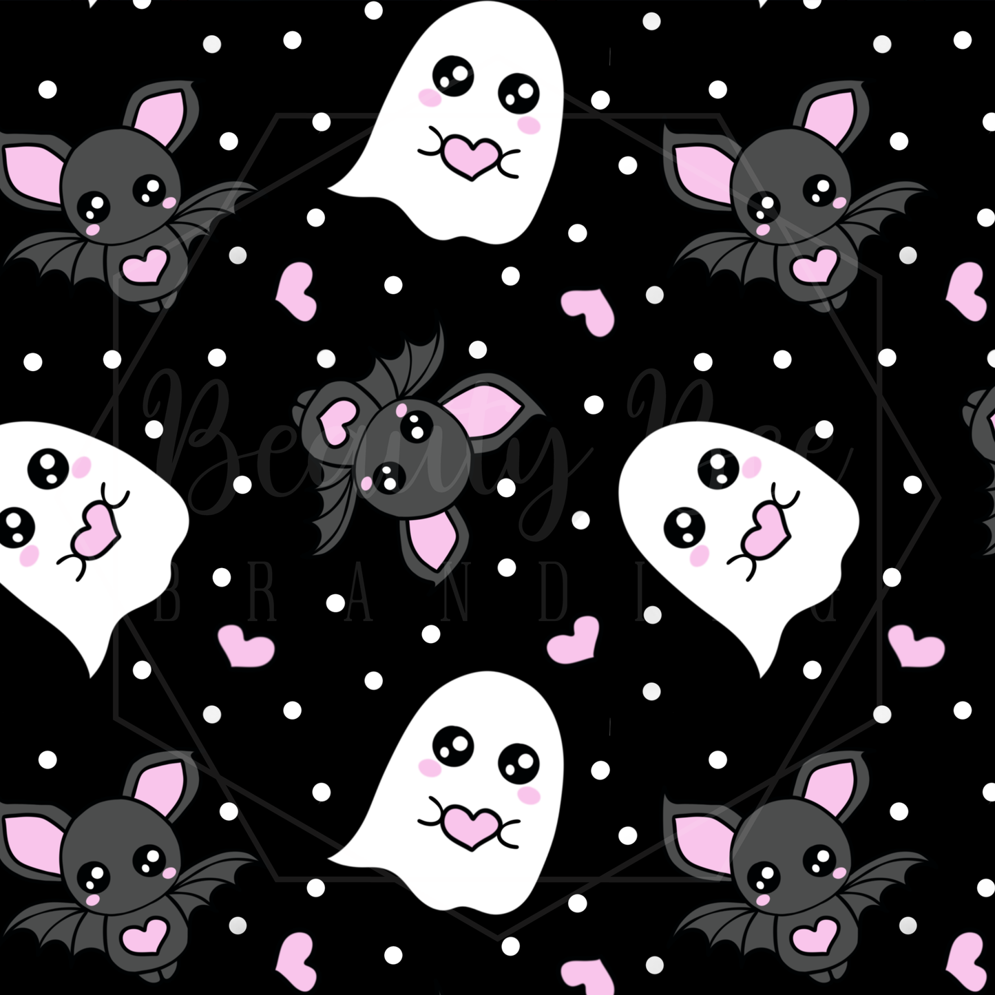 Spooky Love Bats and Ghosts Black SEAMLESS PATTERN