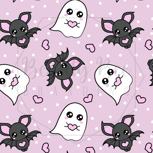 Spooky Love Bats and Ghosts Pink SEAMLESS PATTERN