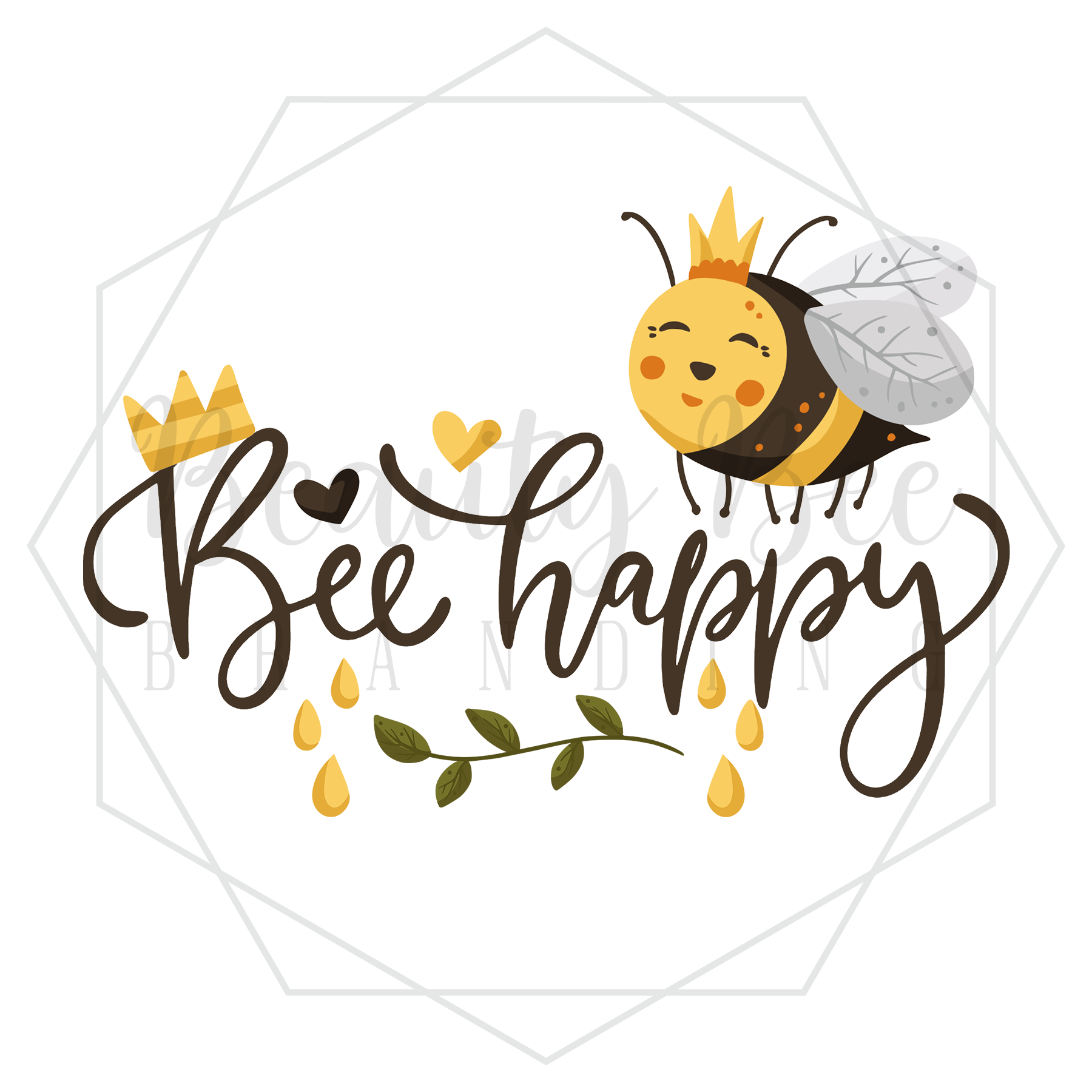 Bee Happy Shell Honey Bees Bee Happy DIGITAL DECAL - Sublimation and Print & Cut Files ...
