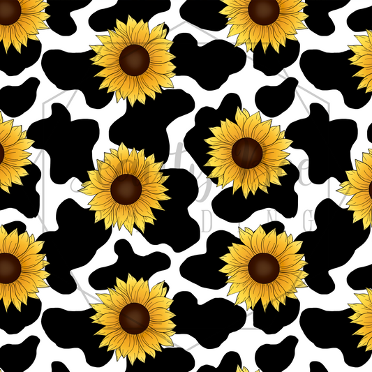 Cow Black Spots & Sunflowers SEAMLESS PATTERN