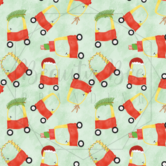 Christmas Little Coupe Green Watercolor SEAMLESS PATTERN