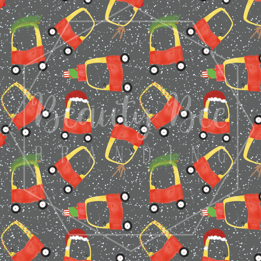Christmas Little Coupe Snowy Grey SEAMLESS PATTERN