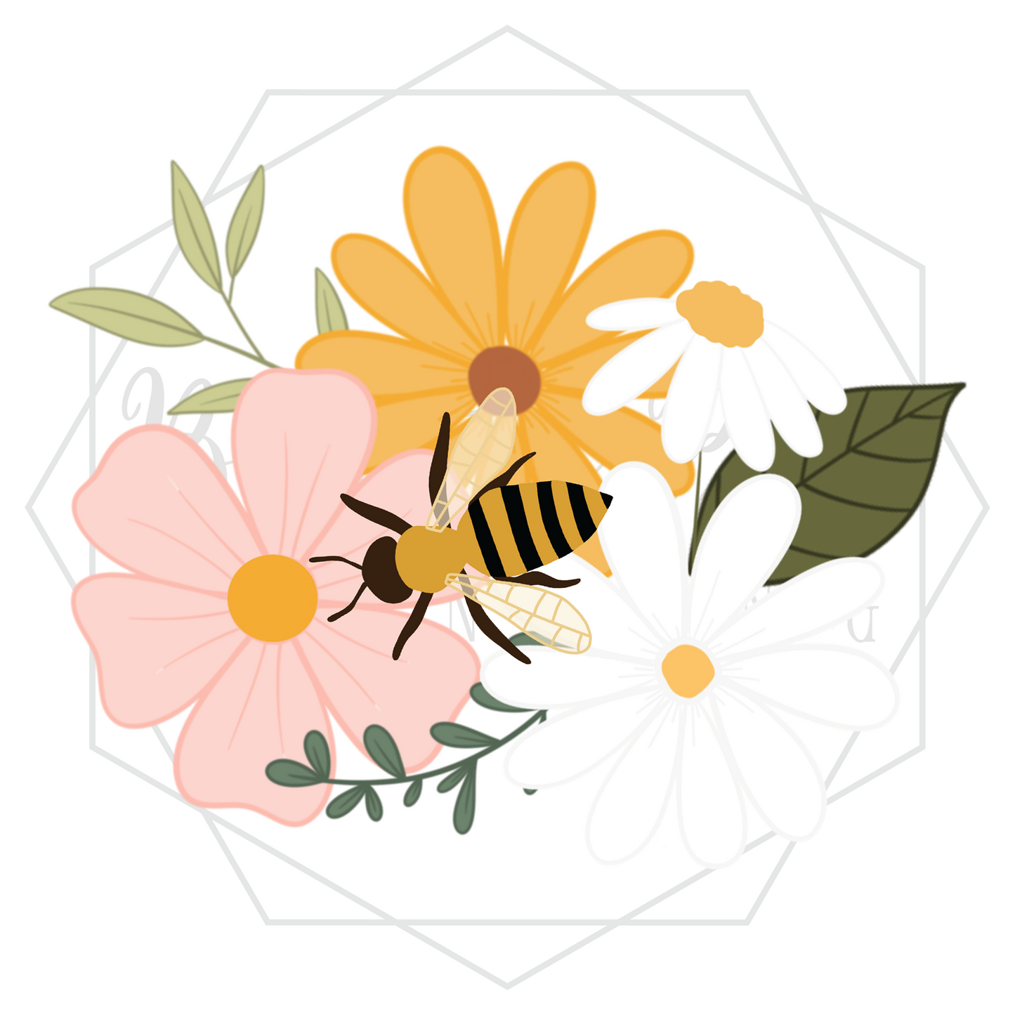 Floral Bees V1 DIGITAL DECAL - Sublimation and Print & Cut Files