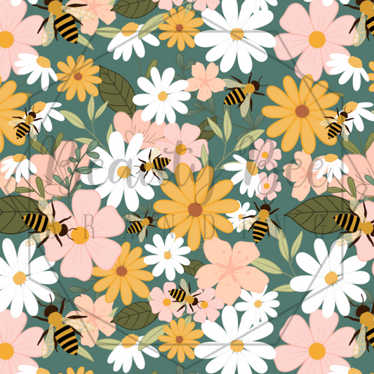 Floral Bees SEAMLESS PATTERN