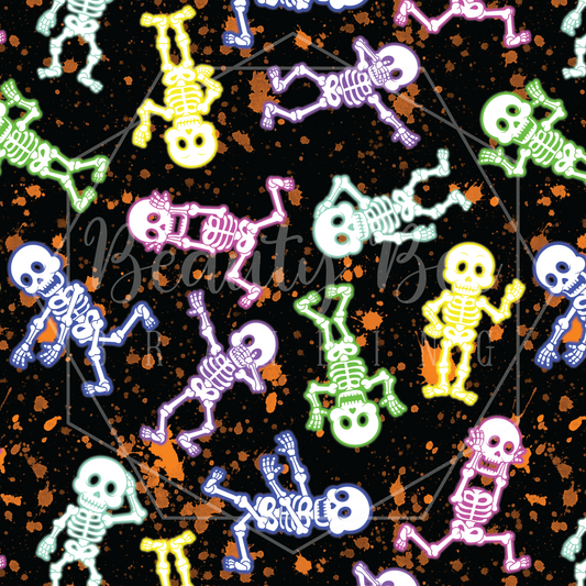 Neon Skeletons Splatter SEAMLESS PATTERN