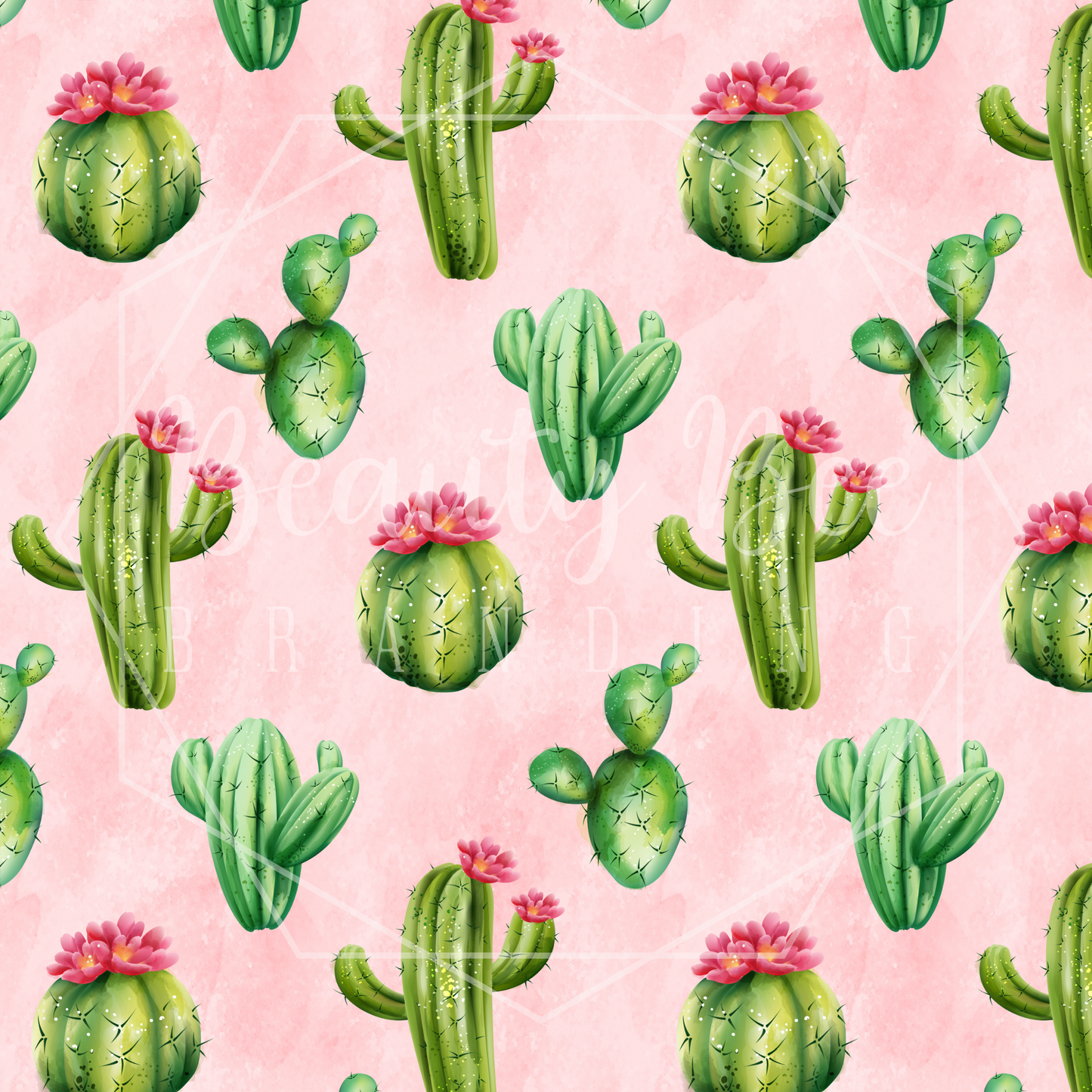 Cactus Pink Watercolor SEAMLESS PATTERN