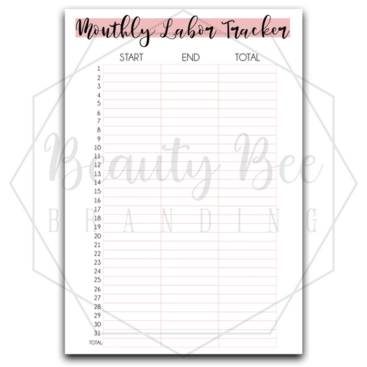 Planner Inserts - Monthly Labor Tracker