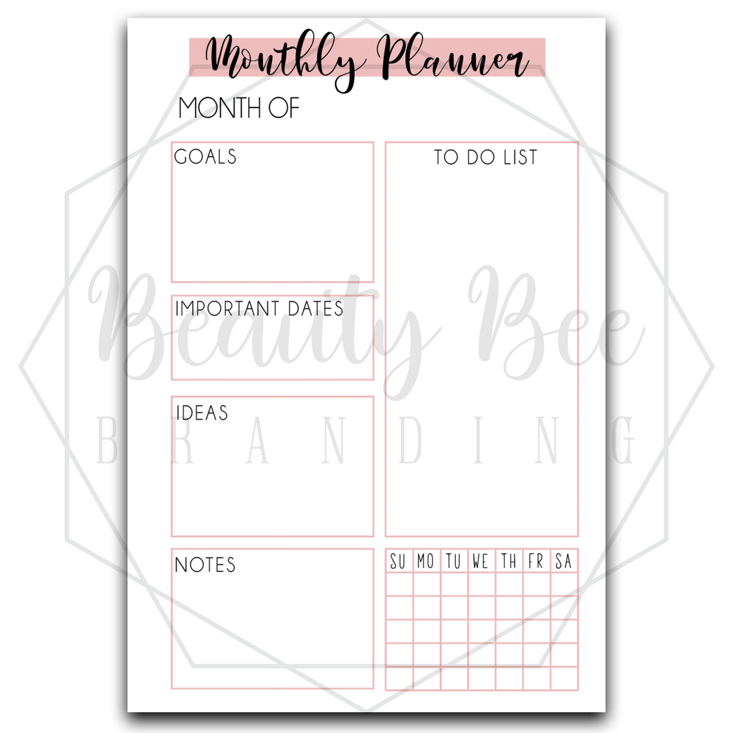 Planner Inserts - Monthly Planner