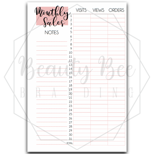Planner Inserts - Monthly Sales