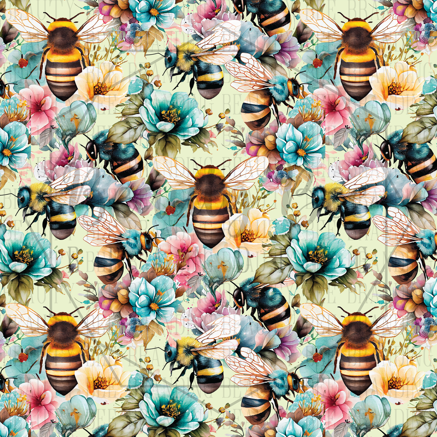 Floral Spring Bees SEAMLESS PATTERN