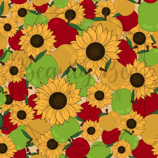 Fall Sunflowers and Apples SEAMLESS PATTERN