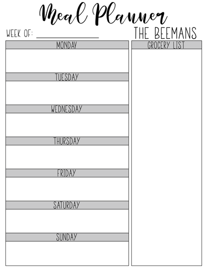 Meal Planner & Grocery List DRY ERASE FRIDGE MAGNET
