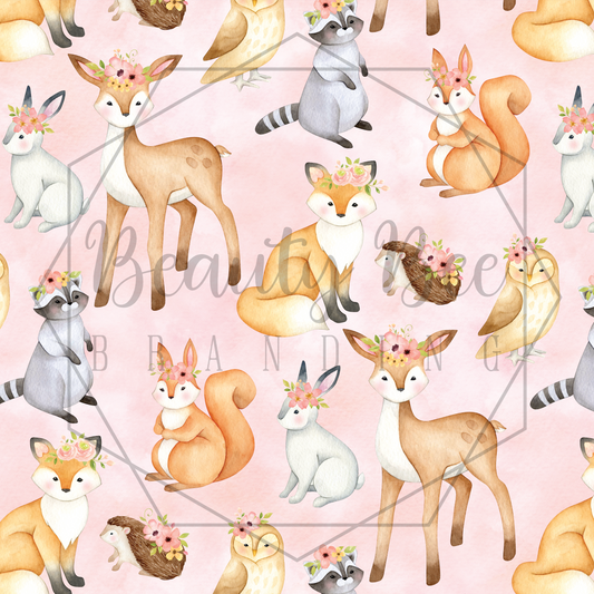 Watercolor Floral Woodland Animals SEAMLESS PATTERN