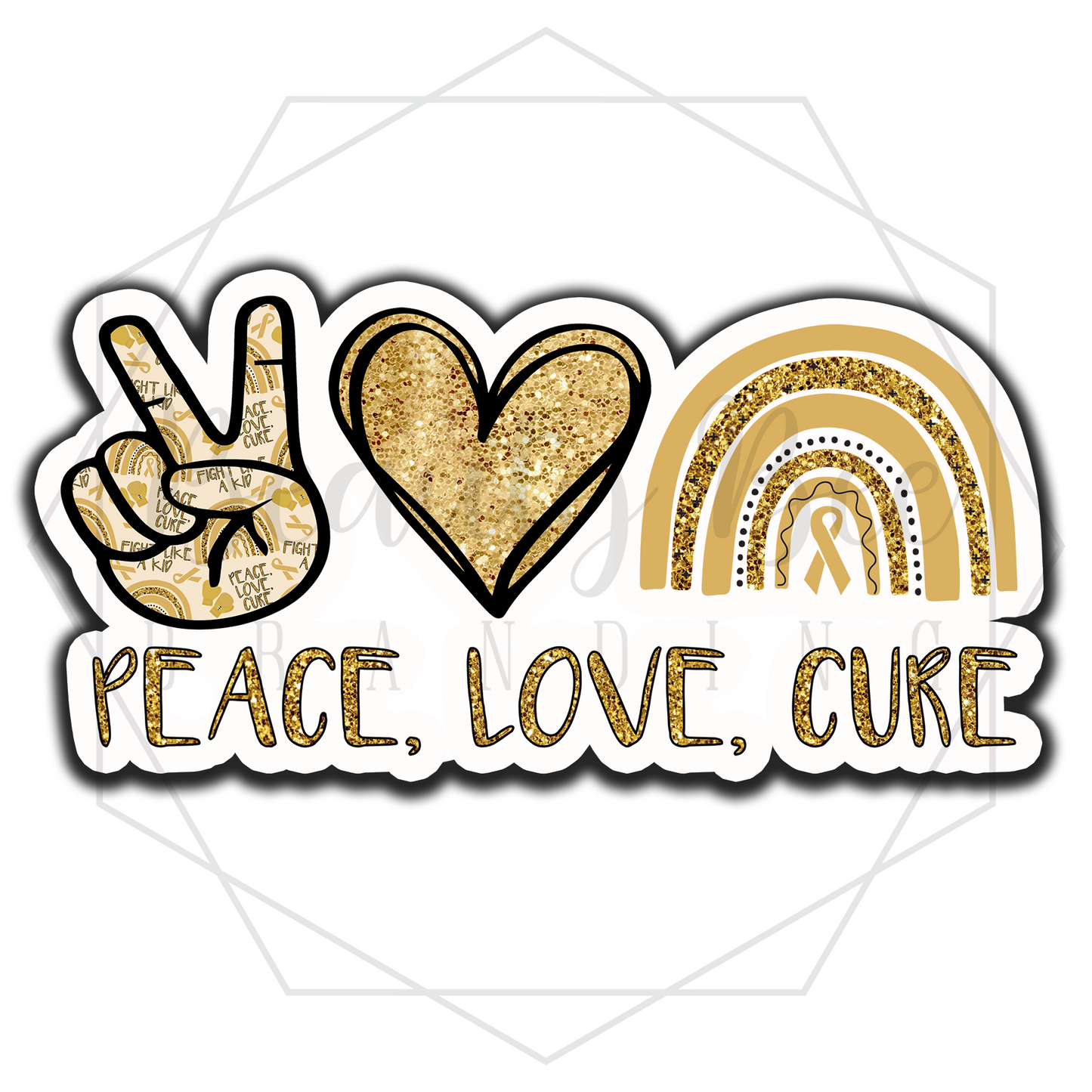 Peace, Love, Cure Glitter XL Individual Sticker